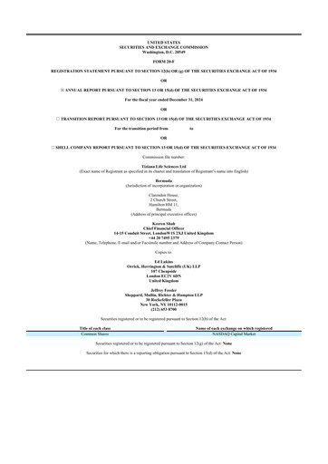 Vorschaubild Tiziana Life Sciences 20-F Jahresbericht 2024