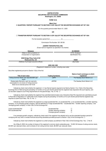 Miniature Jasper Therapeutics 10-Q Rapport trimestriel 2025 