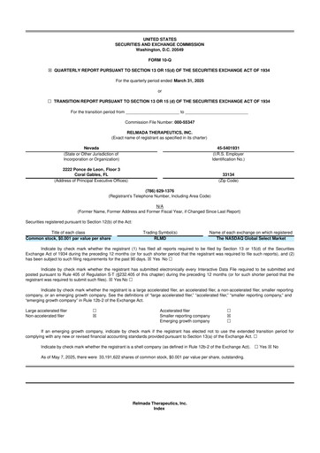 Miniature Relmada Therapeutics 10-Q Rapport trimestriel 2025 