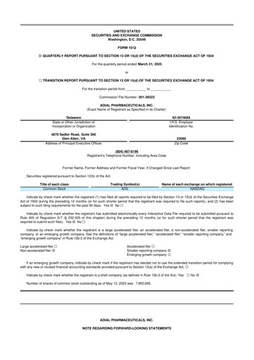 Thumbnail Adial Pharmaceuticals
 10-Q Quarterly Report FY 