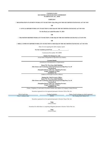 Thumbnail Sunrise New Energy 20-F Annual Report 2024