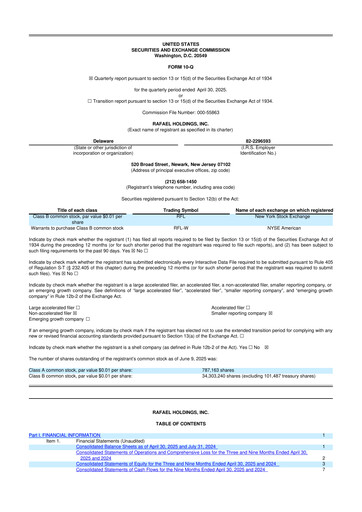 Vorschaubild Rafael Holdings 10-Q Quartalsbericht  