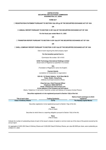Thumbnail CCSC Technology International Holdings 20-F Annual Report 2025