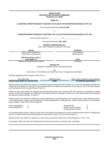 Miniature Relmada Therapeutics 10-Q Rapport trimestriel 2025 