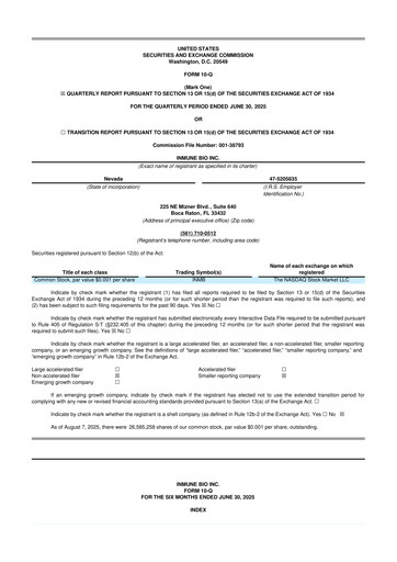 Thumbnail INmune Bio 10-Q Quarterly Report FY 