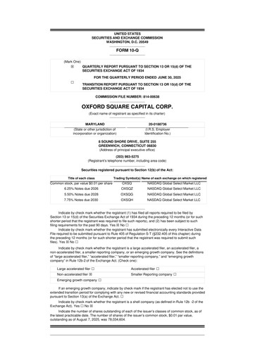 Miniature Oxford Square Capital
 10-Q Rapport trimestriel 2025 