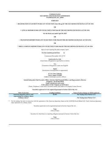 Thumbnail Earlyworks 20-F Annual Report 2025