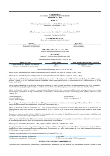 Miniature Rafael Holdings 10-K Rapport annuel 2025