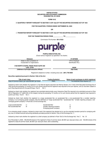 Thumbnail Purple Innovation
 10-Q Quarterly Report FY 