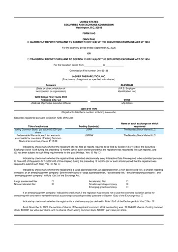 Miniature Jasper Therapeutics 10-Q Rapport trimestriel 2025 