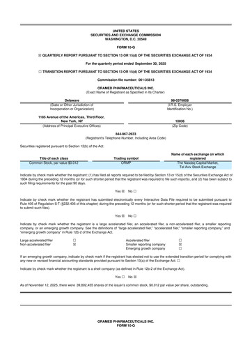Thumbnail Oramed Pharmaceuticals 10-Q Quarterly Report FY2025 