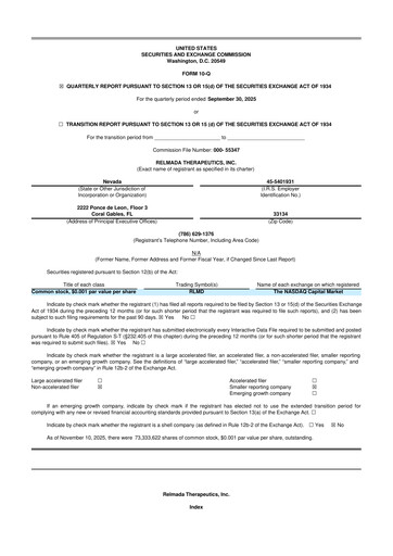 Miniature Relmada Therapeutics 10-Q Rapport trimestriel 2025 