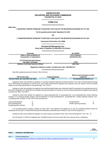 Thumbnail Commercial Bancgroup 10-Q Quarterly Report FY2025 
