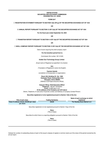 Thumbnail Golden Sun Education Group 20-F Annual Report 2025