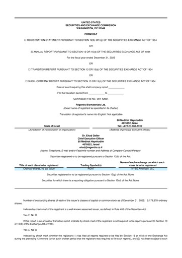 Vorschaubild Regentis Biomaterials 20-F Jahresbericht 2025