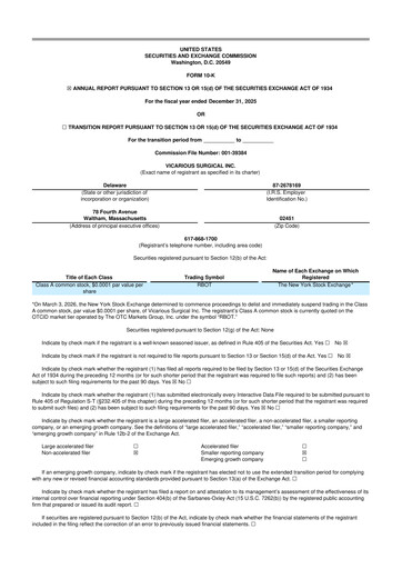 Miniature Vicarious Surgical 10-K Rapport annuel 2025