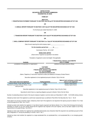 Miniature Mobilicom 20-F Rapport annuel 