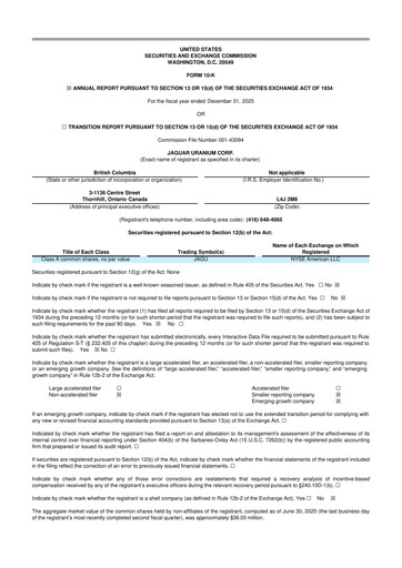 Thumbnail Jaguar Uranium 10-K Annual Report 