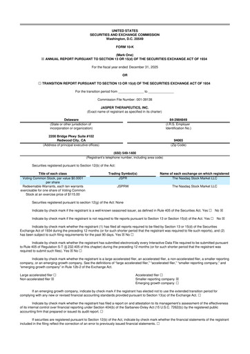 Thumbnail Jasper Therapeutics 10-K Annual Report 2025