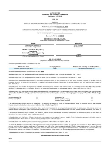 Miniature CBAK Energy Technology 10-K Rapport annuel 2025