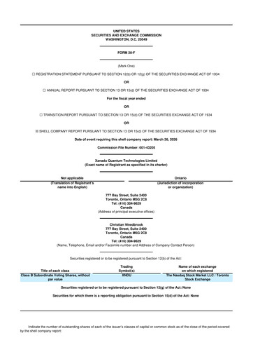 Miniature Xanadu Quantum Technologies Limited 20-F Rapport annuel 