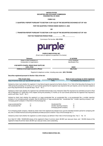 Thumbnail Purple Innovation
 10-Q Quarterly Report FY 