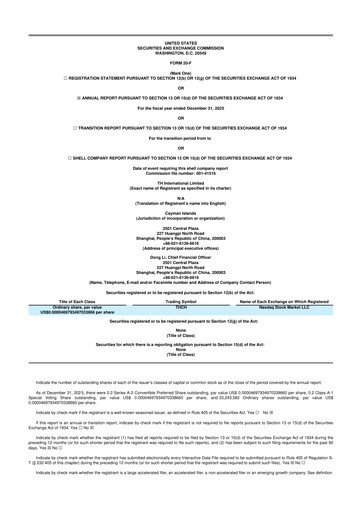 Miniature TH International (Tims China) 20-F Rapport annuel 