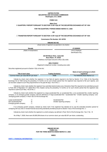 Thumbnail INmune Bio 10-Q Quarterly Report FY 