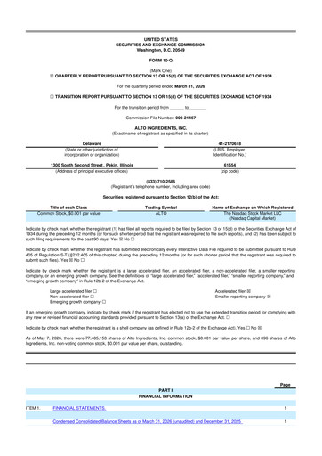 Thumbnail Alto Ingredients 10-Q Quarterly Report FY 