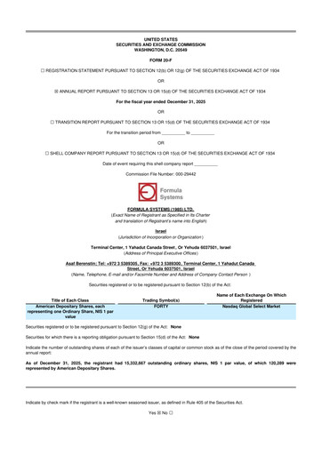 Thumbnail Formula Systems
 20-F Annual Report 2025