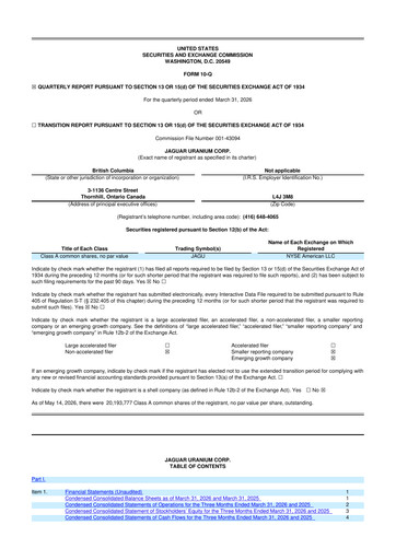 Miniature Jaguar Uranium 10-Q Rapport trimestriel  