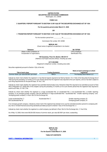 Thumbnail Merlin, Inc. 10-Q Quarterly Report FY 