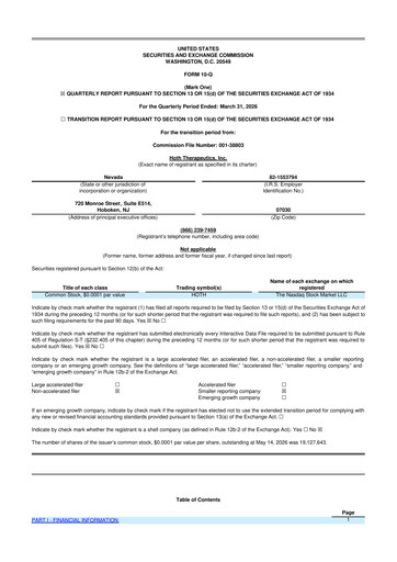 Thumbnail Hoth Therapeutics 10-Q Quarterly Report FY 