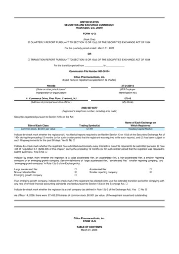 Miniature Citius Pharmaceuticals
 10-Q Rapport trimestriel  