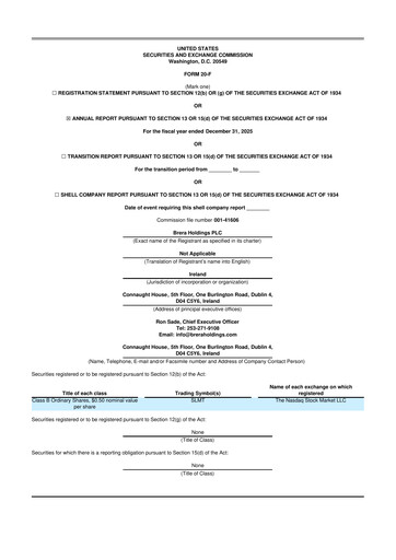 Thumbnail Brera Holdings 20-F Annual Report 