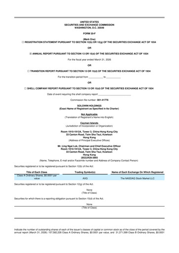 Vorschaubild Solowin Holdings 20-F Jahresbericht 2026