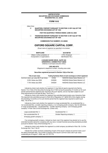 Miniature Oxford Square Capital
 10-Q Rapport trimestriel 2026 