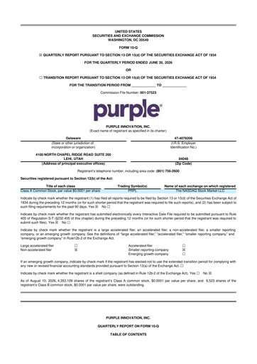 Miniature Purple Innovation
 10-Q Rapport trimestriel 2026 