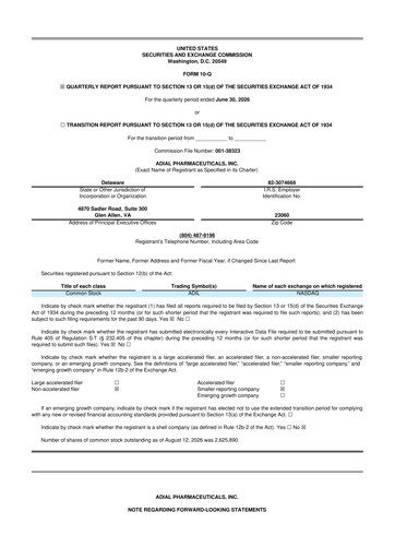Miniature Adial Pharmaceuticals
 10-Q Rapport trimestriel 2026 