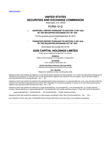 Vorschaubild AXIS Capital
 10-Q Quartalsbericht 2012 
