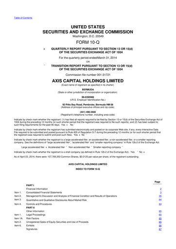 Vorschaubild AXIS Capital
 10-Q Quartalsbericht 2014 