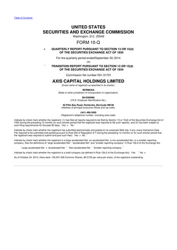 Vorschaubild AXIS Capital
 10-Q Quartalsbericht 2014 