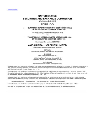 Vorschaubild AXIS Capital
 10-Q Quartalsbericht 2015 