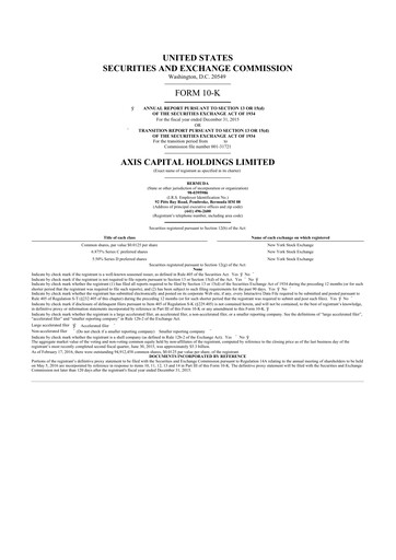 Thumbnail AXIS Capital
 10-K Annual Report 2015