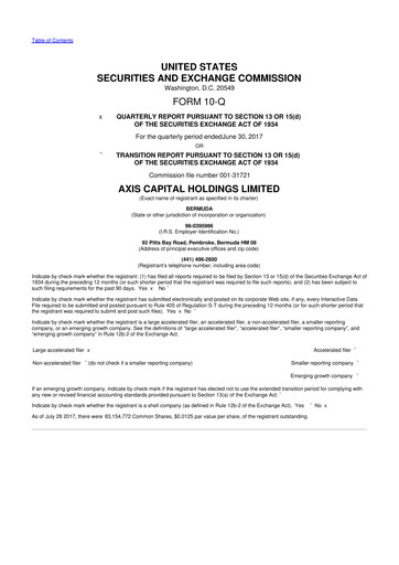 Vorschaubild AXIS Capital
 10-Q Quartalsbericht 2017 