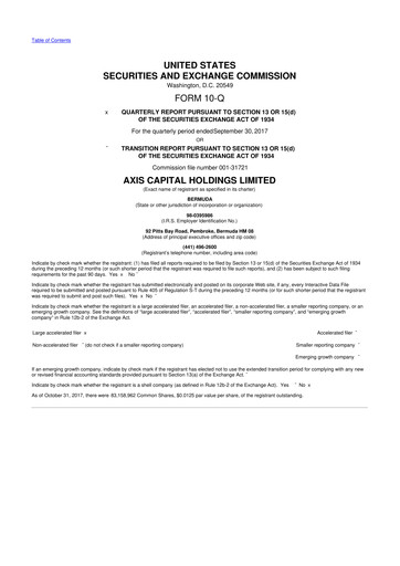 Vorschaubild AXIS Capital
 10-Q Quartalsbericht 2017 