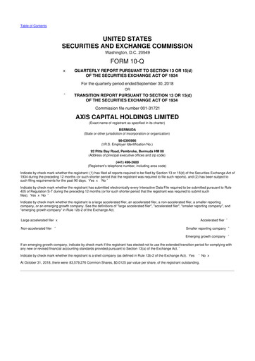 Vorschaubild AXIS Capital
 10-Q Quartalsbericht 2018 