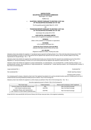 Vorschaubild AXIS Capital
 10-Q Quartalsbericht 2019 