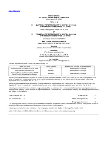 Vorschaubild AXIS Capital
 10-Q Quartalsbericht 2019 