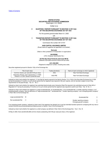 Vorschaubild AXIS Capital
 10-Q Quartalsbericht 2020 